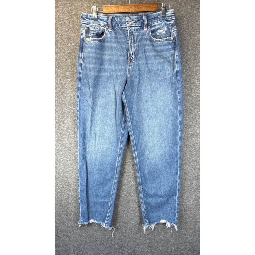American Eagle Curvy Mom Jean Women 8 Blue Strigid Frayed Hem Cowgirl Country